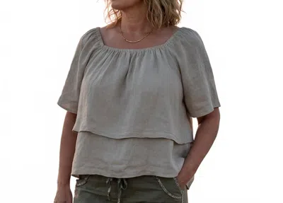 Naïs Paris Flowy Off The Shoulder Linen Top In Cream In Gray