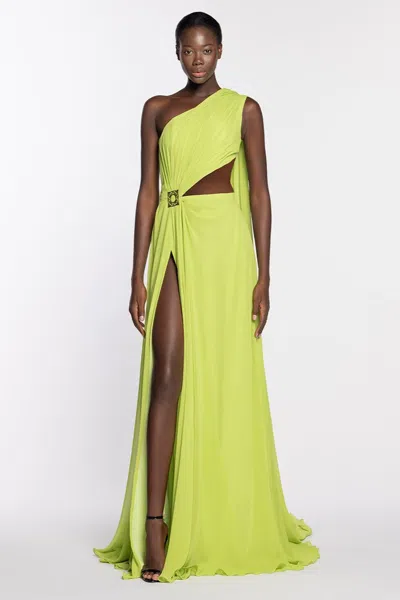 Naja Saade Chiffon One Shoulder Slit Gown In Yellow