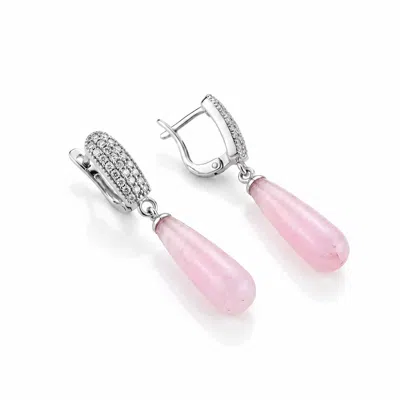 Najiba Women's White / Silver Cascade Earrings Pink Quartz In White/silver