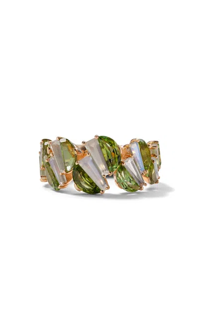 Nak Armstrong 20k Rose Gold And Acid Green Tourmaline Graduated Woven Ring In Green