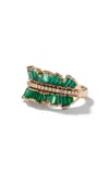 Nak Armstrong Double Ruched Ribbon 20k Rose Gold Emerald And Diamond Ring