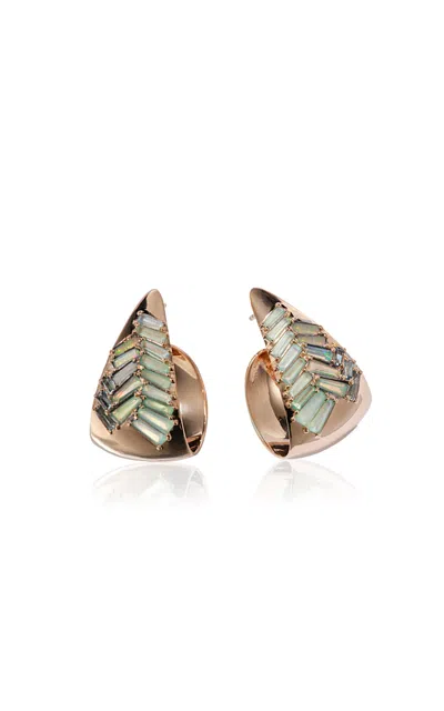 Nak Armstrong Herringbone 20k Rose Gold Opal And Aquamarine Hoop Earrings