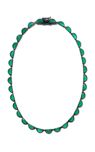 Nak Armstrong Large Scallop Sterling Silver Onyx Riviere Necklace In Green