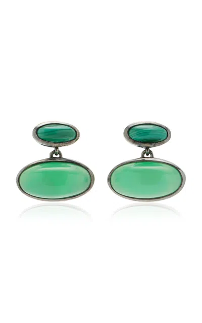 Nak Armstrong Orbit Sterling Silver Chrysoprase And Malachite Earrings In Green
