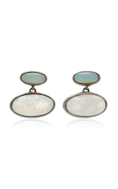 Nak Armstrong Orbit Sterling Silver Moonstone; Opal Earrings In White
