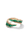 Nak Armstrong Ruched Open Coil 20k Rose Gold Emerald Ring In Green