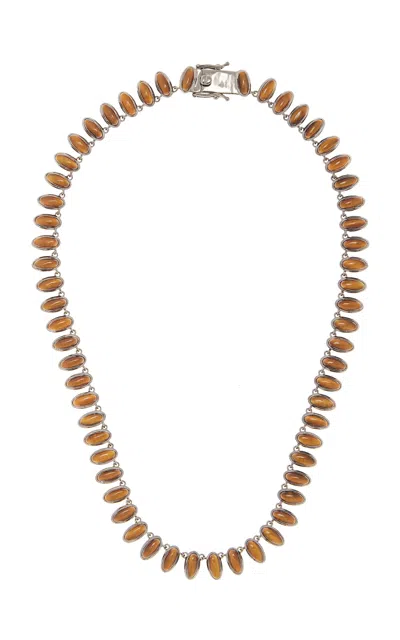 Nak Armstrong Small Elliptic Riviere Sterling Silver Tigers Eye Necklace In Brown