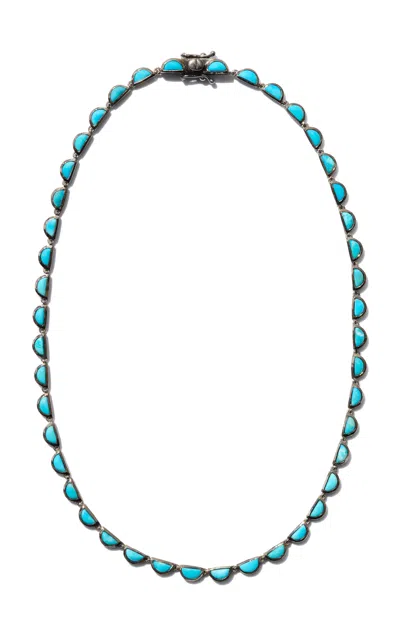 Nak Armstrong Small Scallop Sterling Silver Turquoise Riviere Necklace In Blue