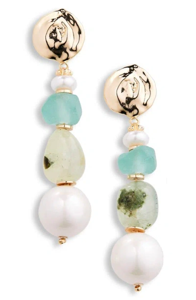 Nakamol Chicago Imitation Pearl Link Drop Earrings In Peridot/ White Pearl
