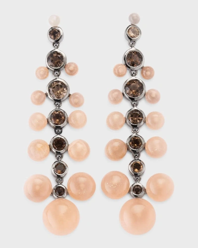 Nakard Peach Moonstone And Smokey Quartz Dew Drop Earrings In Pink