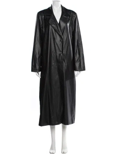 Pre-owned Na-kd Faux Leather Trench Coat In Black