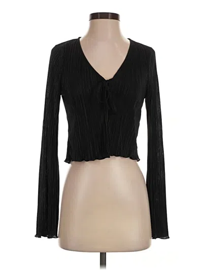 Pre-owned Na-kd Long Sleeve Top Black Plunge Neckline Tops