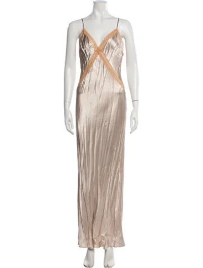 Pre-owned Na-kd V-neck Long Dress In Neutral
