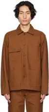 Naked And Famous Brown Button Jacket In Brick Canvas