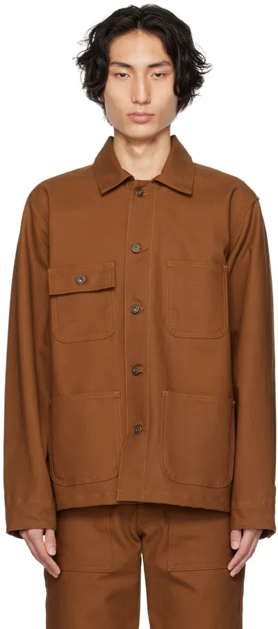 Naked And Famous Brown Button Jacket In Brick Canvas