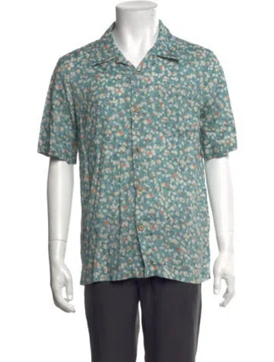 Pre-owned Naked & Famous Floral Print Short Sleeve Shirt In Green