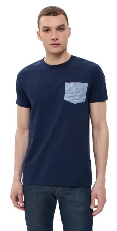 Naked And Famous Navy Dobby Patchwork Pocket Tee Navy