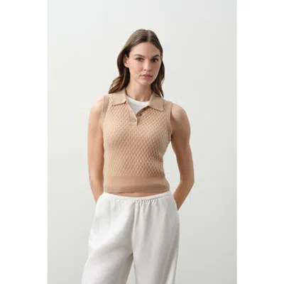 Naked Cashmere Leylah Sleeveless Cable Knit Polo In Brown