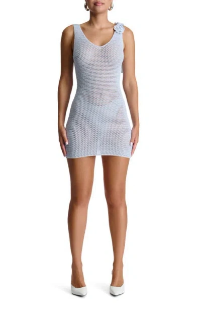 Naked Wardrobe 3d Flower Open Stitch Knit Minidress In Baby Blue