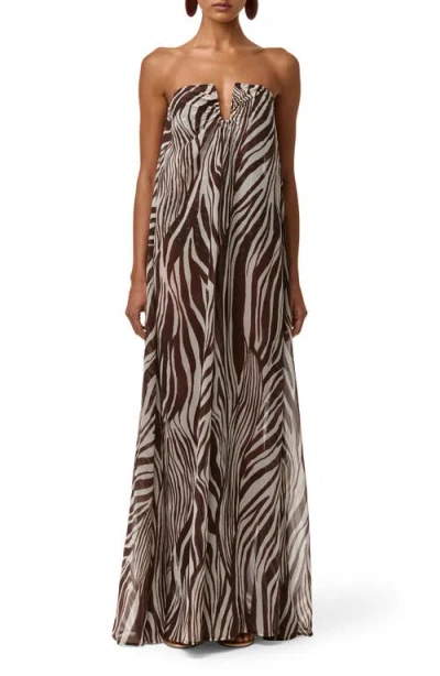 Naked Wardrobe Abstract Animal Print Strapless Wide Leg Chiffon Jumpsuit In Multi