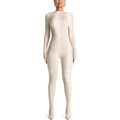 Naked Wardrobe Animal Print Closed Toe Jumpsuit In Bone Crocodile