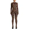 Naked Wardrobe Animal Print Closed Toe Jumpsuit In Brown