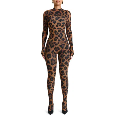 Naked Wardrobe Animal Print Closed Toe Jumpsuit In Brown