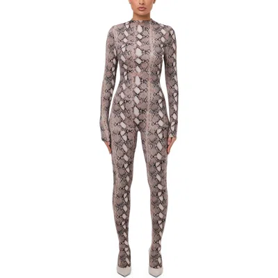 Naked Wardrobe Animal Print Closed Toe Jumpsuit In Brown