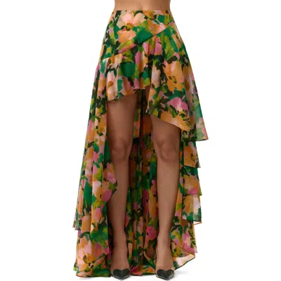 Naked Wardrobe Asymmetric Ruffle Chiffon High-low Skirt In Gold