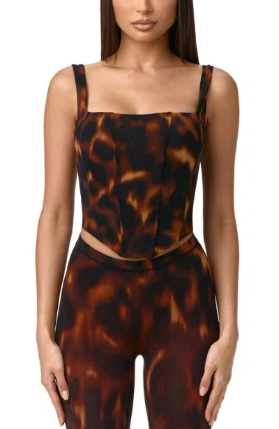 Naked Wardrobe Bare Body Tortoiseshell Print Corset Top In Brown