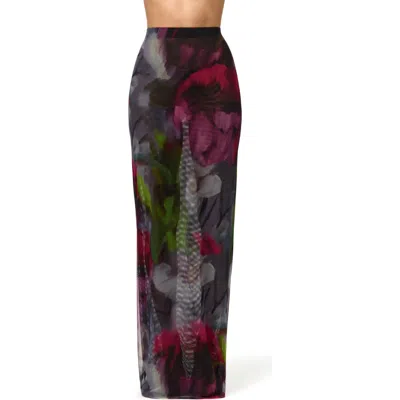 Naked Wardrobe Baroque Bloom Mesh Maxi Skirt In Black
