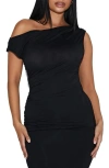 Naked Wardrobe Basic Drape One-shoulder Top In Black