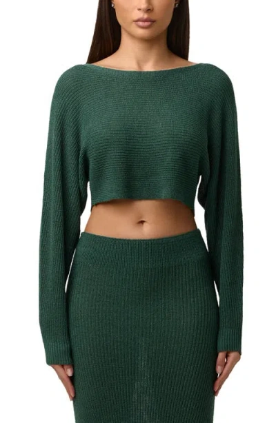 Naked Wardrobe Boat Neck Crop Sweater In Green