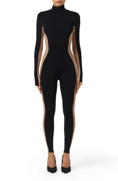 Naked Wardrobe Body Flex Two-tone Jumpsuit In Black