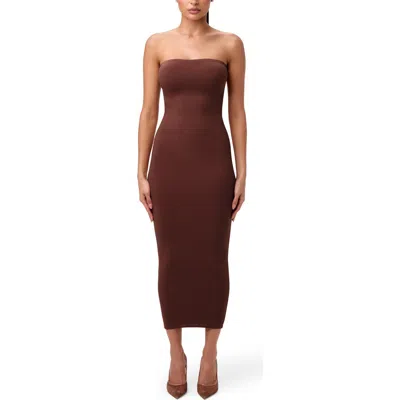 Naked Wardrobe Body-con Midi Tube Dress In Brown