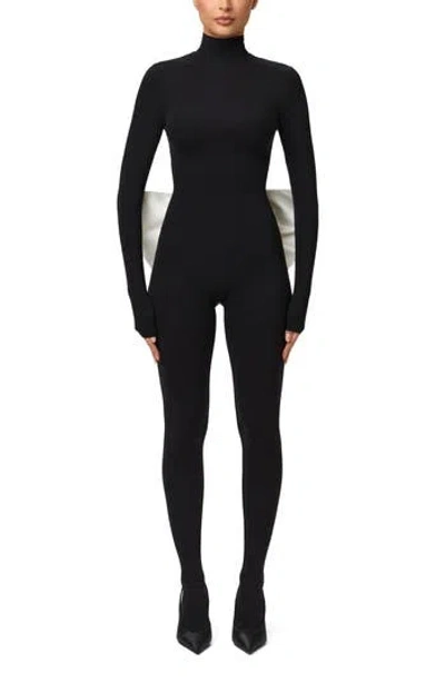 Naked Wardrobe Bow Detail Long Sleeve Jumpsuit In Black