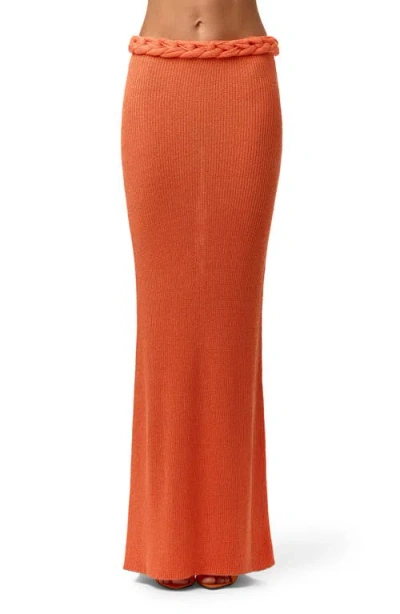 Naked Wardrobe Braided Waist Maxi Sweater Skirt In Orange
