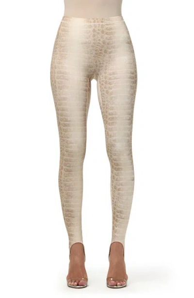 Naked Wardrobe Brush Storm Print Stirrup Leggings In Neutral