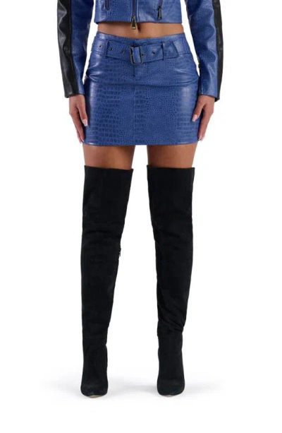 Naked Wardrobe Buckle Up Croc Embossed Miniskirt In Dark Blue