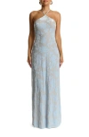 Naked Wardrobe Burnout Halter Maxi Cocktail Dress In Blue