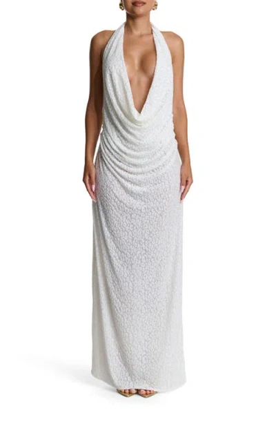 Naked Wardrobe Burnout Lace Plunge Neck Maxi Dress In White