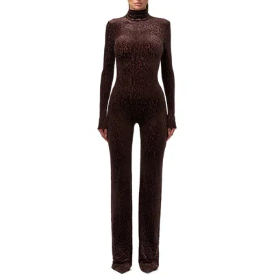 Naked Wardrobe Burnout Long Sleeve Jumpsuit In Animal Print