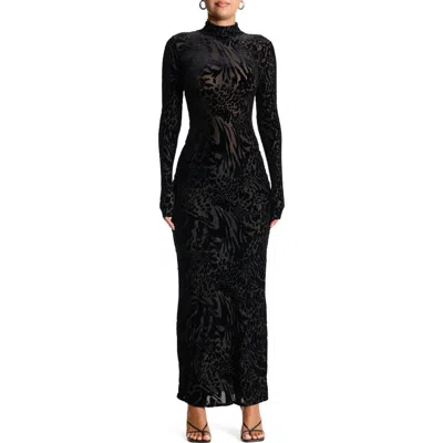 Naked Wardrobe Burnout Long Sleeve Maxi Dress In Black