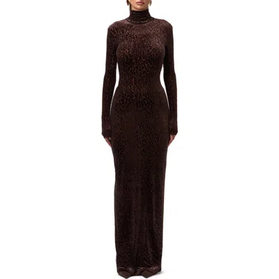 Naked Wardrobe Burnout Long Sleeve Maxi Dress In Brown