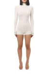 Naked Wardrobe Burnout Mock Neck Long Sleeve Romper In White