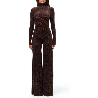 Naked Wardrobe Burnout Wide Leg Jumpsuit In Brown