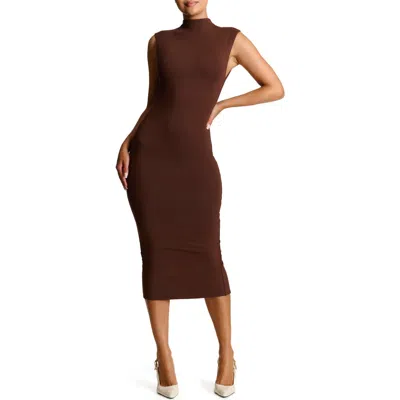 Naked Wardrobe Butter Cap Sleeve Midi Dress In Chocolate | ModeSens