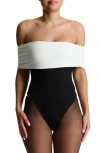 Naked Wardrobe Butter Colorblock Off The Shoulder Fitted Bodysuit In Multi