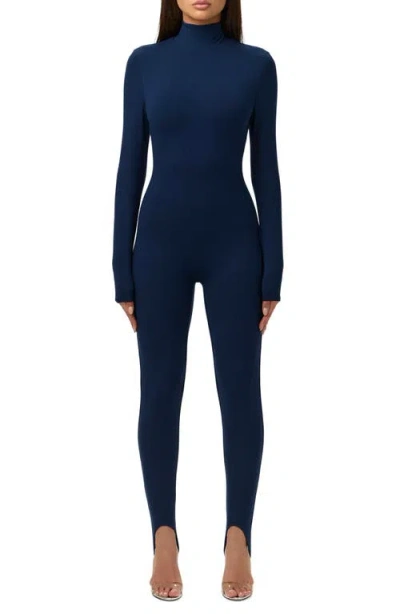 Naked Wardrobe Butter Long Sleeve Stirrup Jumpsuit In Blue