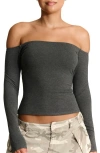 Naked Wardrobe Butter Off The Shoulder Top In Charcoal